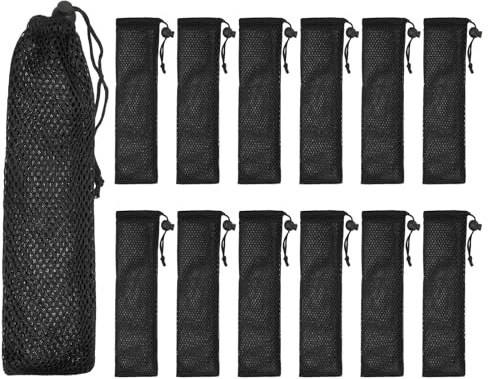sourcing map 12 Pcs Pouch Bag Straw Carrying Cases, Portable Cutlery Sleeve Chopstick Case Utensil Bag for Home Travel Outdoor Storage Fork Spoon Chopsticks, S & Black
