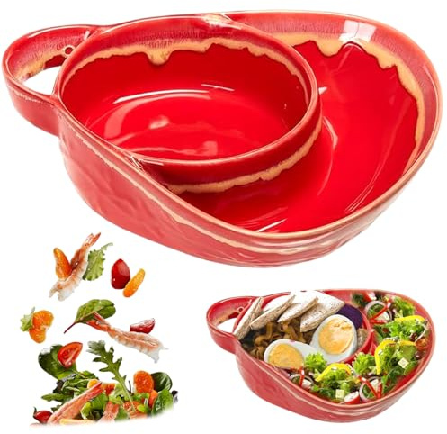 Hperu Split Cereal Bowl, Heat-Resistant Fan Shape Ceramic Split Bowl - Anti-Soggy Cereal with Retro Handle for Breakfast - Soup And Sandwich Plate Combo