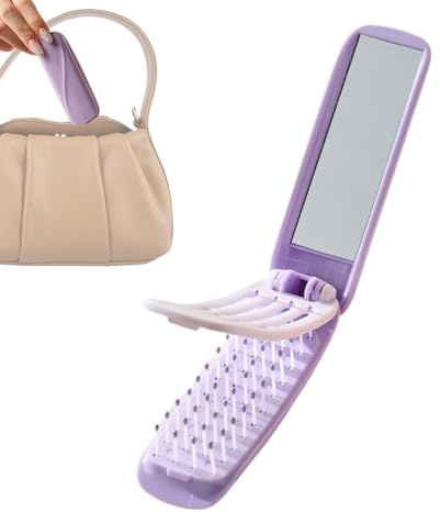 Yurosuis Brosse à cheveux pliable - Portable avec miroir - Brosse de poche et peigne démêlant - Pour femmes et filles - Travail - École - Utilisation quotidienne - Salle de sport - Magasin