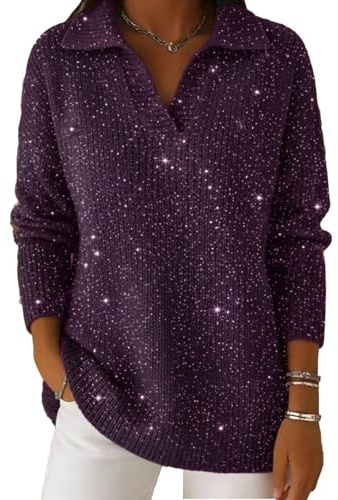 Generisk damtröja med glitter, v-ringad, långärmad, elegant, bling, blus, topp för kvällsmode och festligheter, 07, M