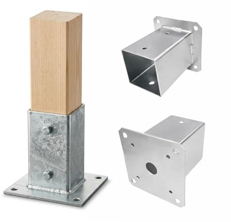 Alma Manufacturer Pfostenträger - 60 x 60 mm - Aufschraubhülse - Balkenschuh zum Aufschrauben - Feuerverzinkt Silber