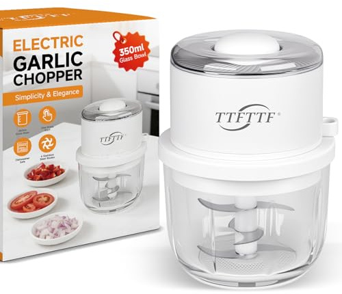 TTFTTF Electric Garlic Chopper, 350ML Glass Bowl Mini Food Processor, Portable Veggie Chopper Onion Garlic Grinder, Wireless Blender for Ginger, Chili, Fruit, Meat, etc