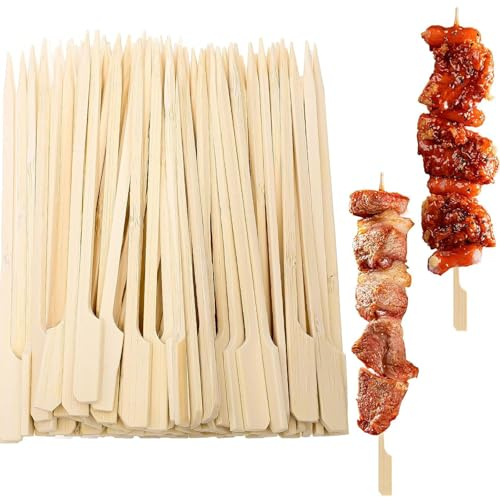 Lanjue 100 Pack Bamboo Paddle Skewers 15 cm for BBQ, Fruit & Party | Bamboo, Smooth Polished Finish, Pointed Tips, Easy-Grip Paddle Handle, Reusable for BBQ, Buffet and Cocktails