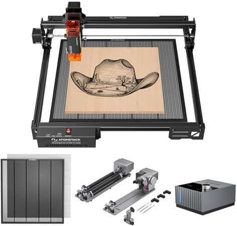 ATOMSTACK Deluxe A10 Pro V2 - Grabador láser de 12 W con mandril giratorio R8 Pro, rodillo giratorio F80 Air Assist y cama láser de panal de abeja F4N, cortador láser DIY y máquina de grabado láser