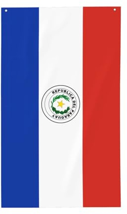 Bandera de Paraguay. Bandera vertical de 3 x 5 pies, poliéster resistente a la decoloración con ojales, decoración de jardín, balcón