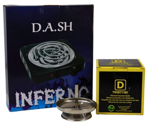Pack de complementos para Cachimbas FUEGO SCREEN - Hornillo 1000W con 5 intensidades diferentes - 1Kg de carbón natural de alta durabilidad - Gestor Screen tradicional con chimenea