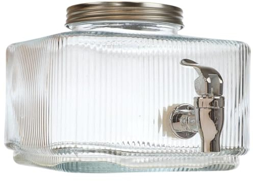 HowHomely Dispensador de bebidas de cristal, dispensador de agua, 3 l, con grifo, dispensador de zumo, dispensador de limonada, recipiente para bebidas con tapa, cuadrado estriado