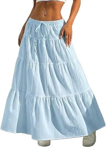 GRMLRPT Jupe Longue Femme Ete Tailles Elastique Vacances Plage Bohême Haute A-Ligne Plissée Maxi Décontractée Élégante(Multicolore,S-XXL)
