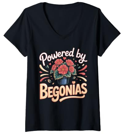 Women's Powered by Begonias Begonia Houseplant Plant Lover V-Neck T-Shirt