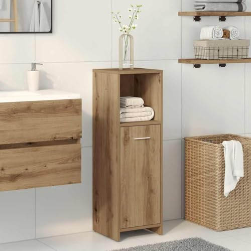 Bendmaxx Badskåp Artisan ek 30 x 30 x 95 cm, trämaterial, högskåp med 3 fack dörr, förvaringsutrymme för badrum, väggfäste för tippskydd