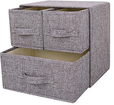 YINGG Boîte de Rangement en Tissu Bacs de Rangement avec poignée Organisateur de tiroir avec Couvercle Bacs de Rangement pliants Boîte pour Chaussettes, sous-vêtements, 1 big + 2 Small Drawers