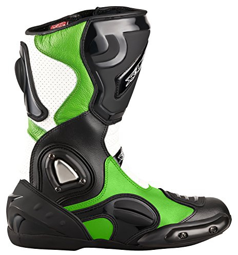 XLS Motorcykelstövlar hög kvalitet racing Boots Touringstövlar läderstövlar svart grön (45)