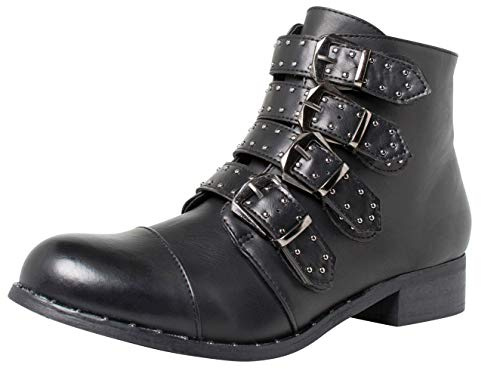 Fitters Footwear That Fits dam stövel Tamara läderrem bikerboot med nitar och spännen extra storlek (EU,), - svart - 44 EU