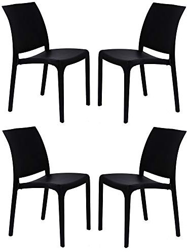 Liberoshopping Silla apilable de Polipropileno Moderna para Interiores y Exteriores jardín, Bar, Cocina, Modelo Volga (Negro, 4 sillas)