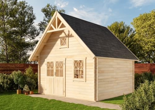 Alpholz Schwedenhaus aus Holz Naturbelassen 462 x 472cm, 44mm Wandstärke