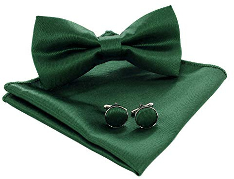 JEMYGINS Noeud Papillon Homme Vert Foncé en Soie Réglable Couleur Unie Plusieurs Couleurs Disponibles de Mariage et Boutons de Manchette et Carré de poche Ensemble Compris Boîte(11)