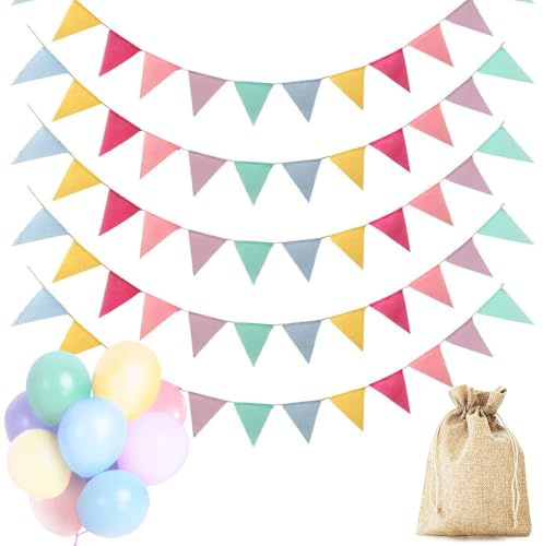 Dusor Wimpelkette Outdoor, 5 Stück 5M 60 Wimpel, Wimpelkette Kinderzimmer, Happy Birthday Girlande Geburtstag, für Party Deko, Einschulung Deko