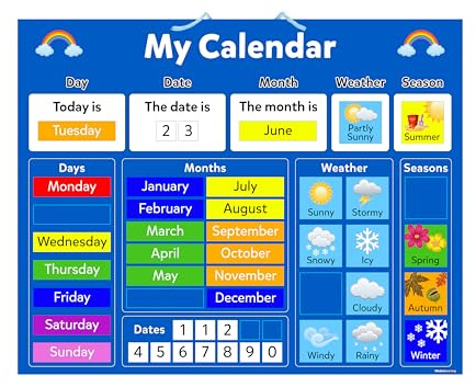 Wisdom Learning Kids Magnetic Calendar Board 40x32cm – Educational Chart with Strong Magnets, Customizable Pieces, Child-Safe for Home/School (My Calendar)