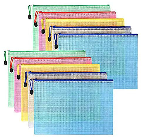 10Pcs Plastic Zipper File Bags,B4 Zip Document Wallet File Zipper Bags for Receipts,Office,School(Multiple Colour)
