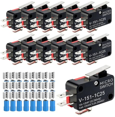 Gebildet 12pcs V-151-1C25 125V/250V 15A Momentaneo Micro Interruttore,Finecorsa SPDT 3Pin,1NO 1NC Mini Interruttore a Levetta Pulsante Tipo+24pcs Terminali