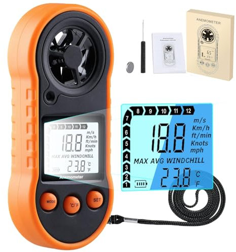 Digital Anemometer,Handheld Wind Speed Meter,Air Flow Velocity Meter for Measuring Wind Speed/Temperature with Backlight LCD,for Shooting, HVAC, Drone Flying,Windsurfing, Sailing, Surfing, Fishing