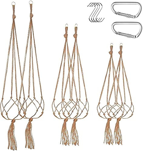 Yomiin 6er Set Makramee Blumenampel,Blumentopf Hängend Hängepflanze Boho Deko Hängeampel,Innen-Und Außenbaumwollseilpflanze Blumentopf Hängenden Korb für Innen Außen Decken Balkone