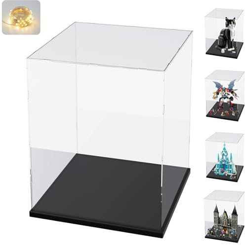 Thickened 3mm Clear Acrylic Display Case for LEGO 11389 Project Hail Mary for 10302 Optimus Prime 71834 71846 Mech 76453 42652 43244 10312 Collectibles, Transparent Box, Black Inside 11.8x11.8x15.7 in