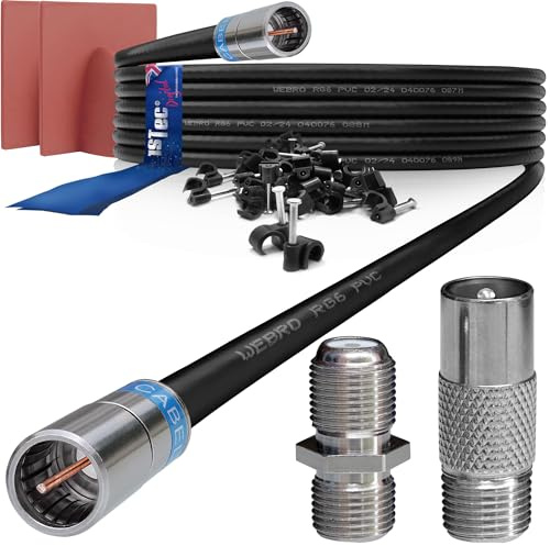 1STec 20m Black Virgin Media Quick Fit Male Push On or Over Female F-connector Technetix Isolator IEC Webro Extension Cable for V6 TIVO Set Top Box VIVID Fibre Super Hub Broadband Modems to 20 Metre