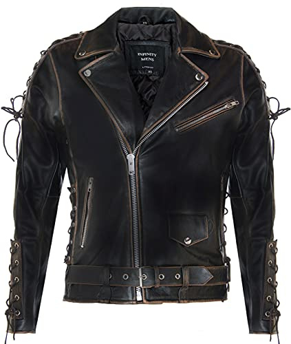 Infinity Leather Chaqueta de Motociclista de Cuero Con Estampado De Aguila en Relieve LIVE TO RIDE de Brando Negro Para Hombre L