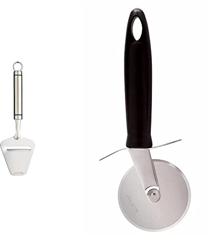 KitchenCraft Professional Cheese Slicer, Stainless Steel, 24 cm & Pizza Cutter Wheel, Stainless Steel, 20cm