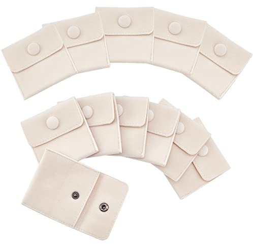 nbeads 12 Pochettes à Bijoux en Velours avec Bouton Pression, Sacs de Rangement de Bijoux en Velours Blanc Cassé Sac Cadeau de Luxe pour Cadeau de Bonbons et Bijoux Collier Bracelet Emballage, 7x7 cm