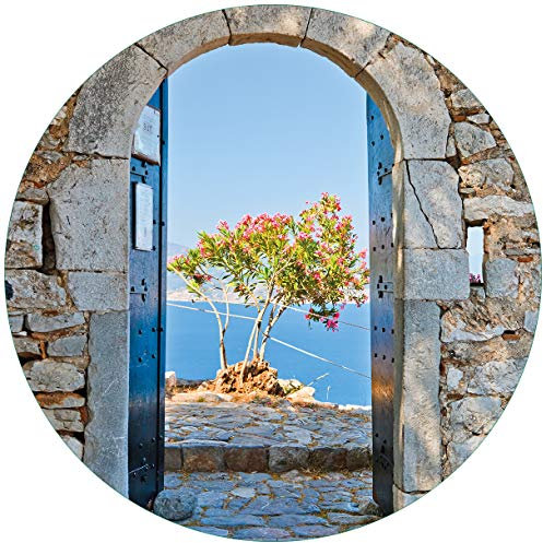Wallario Glasbild rund Torbogen Toskana - Rund, 50 cm Durchmesser Wandbild Glas in Premium-Qualität: Brillante Farben, freischwebende Optik