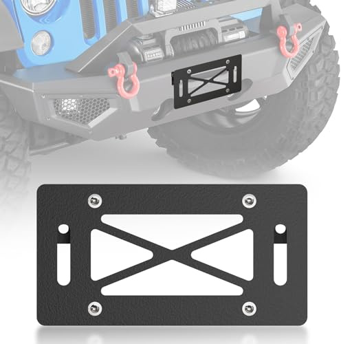 EYOUHZ Universal Flip-Up Winch Mounting License Plate Frame Compatible with 10 Hawse Fairlead, Front License Holder Bracket Relocation, Bumper Winch Mount Roller, Fits Most Off-Road Cars Trucks SUVs