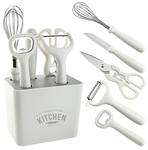 FUYTERY 6er-Pack Küchenhelfer-Set Edelstahl-Obstschäler mit Aufbewahrungsbasis