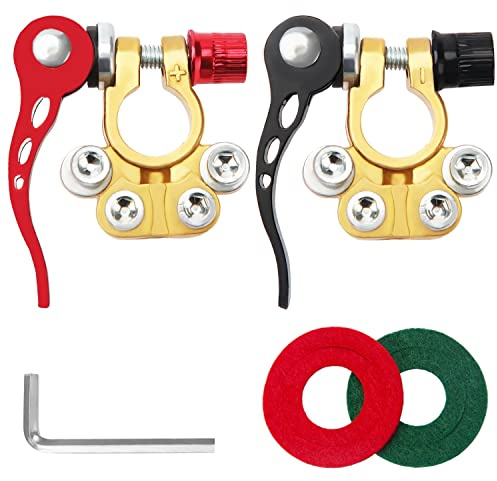 2 Stück 4-Wege-Schnellspanner-Batterieklemmen, VooGenzek Polklemmen Autobatterie 12v Schnellverschluss, Steckverbinder Positiver Negativer Batterieanschluss Polklemmen, für Pkw Lkw Boot Motorad
