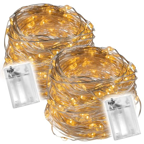Nipach 2er Set Lichterkette Silberdraht 80 LED warmweiß Batteriebetrieb