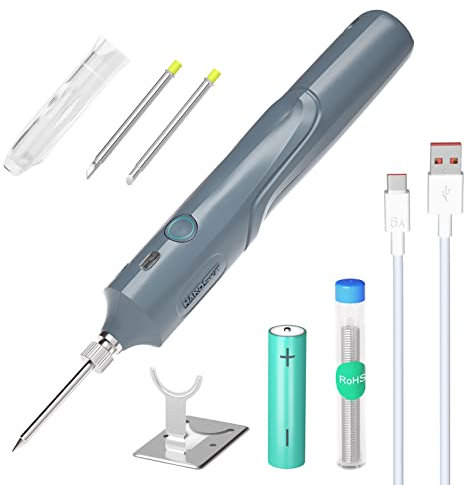 Cordless Soldering Iron Kit with LED Light, Rechargeable Battery, 8W Welding Tool, Adjustable Temp 300-450°C, Fast Heating, Portable