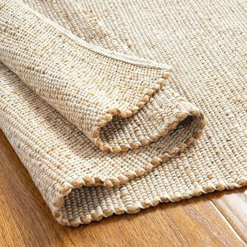 GRUHUM Jute Cotton Area Rug 5'x8' ft Rectangle Handwoven Natural Fabric Farmhouse Rug for Living Room, Bedroom Kitchen - Rustic Vintage Bohemian Eco-Friendly Carpet Home Décor 5x8 ft Natural Boho Rug
