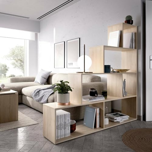 Dmora Libreria Orsaro 29x145x145h cm Marrone 6 Ripiani Utilizzabile Come Divisorio Locale, Biblioteca Portata Ripiani 4