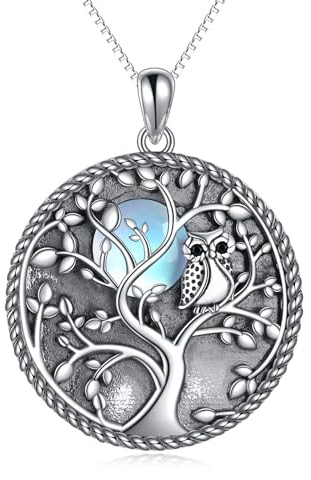 KQF Häschen/Libelle/Chakras/Baum des Lebens/Eule/Lotus/Kuh/Elefanten Kette Sterling Silber Häschen Anhänger Schmuck Abalone Muscheln/Mondstein Tierschmuck Geschenke für Damen Mädchen