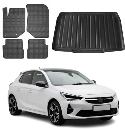 OMAC Fußmatten Kofferraumwanne für Opel Corsa F 2019-2024 TPE 5tlg Schwarz | inkl. Kofferraumwanne (Satz), Gummimatten, Automatten, Allwetter, Antirutsch, fahrzeugspezifisches Produkt, wasserdicht