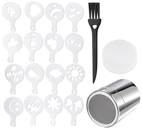 JTMKYO Shaker per caffè in polvere con 16 forme di stampa, contenitore in acciaio inox, adatto per preparare caffè, cioccolato