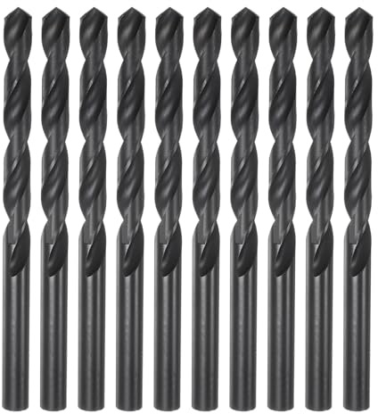 sourcing map 10pcs Jobber Drill Bits 8mm (5/16) Nitride Coated High Speed Steel (HSS) 4241 Twist Drill Bits for Stainless Steel Copper Aluminum Alloy Metal Wood Plastic, Black
