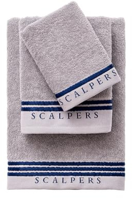 Set Toallas baño (tocador 30x50cm + Manos 50x90cm + baño 70x140cm) 450GSM en algodón Gris con Azul Scalpers Home