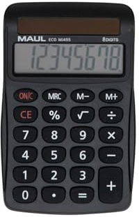 MAUL Tischrechner schwarz ECO MJ 455 Solar kompakt Display Gummitasten | handliches Format für Schreibtisch und Tasche, klare 8-stellige Anzeige, angenehme Bedienung, automatische Abschaltung
