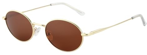 ZENOTTIC retro ovala solglasögon män kvinnor unisex metallramar i klassisk stil med UV-skydd, Guldram brun lins