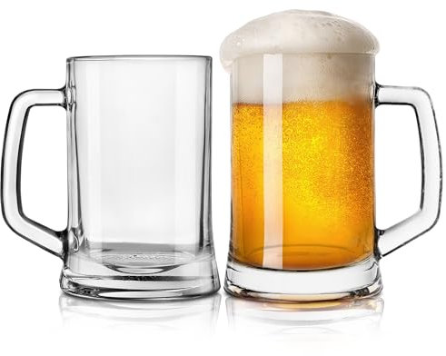 KONZEPT Jarra de cerveza de cristal de 0,5 litros, juego de 2 vasos de cerveza con asa, perfecto para hogares, restaurantes y jardines de cerveza, apto para lavavajillas