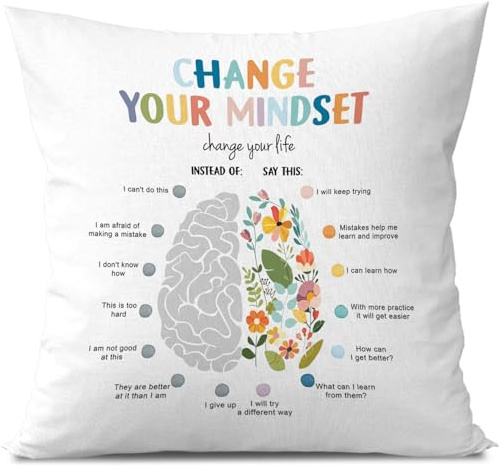 Geqtt Growth Mindset Pillow Covers 18x18 - Mental Health CBT Decorative Throw Pillow Covers for Therapy Office Decor Calm Down Corner School Counselor Office Classroom