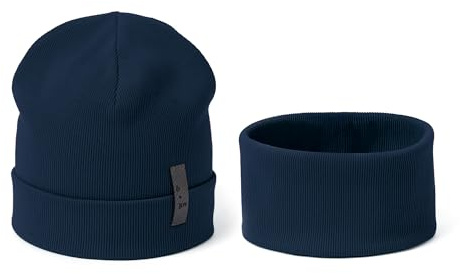 Bubalove Babymütze und Babyschale Set | Kinder Cap und Schal für Kleinkind | Baumwollmütze Schalmütze Kinder | Übergangsmütze Beaniebabys Baumwoll Mütze Kleinkinder | G: 12+ Jahre Marineblau