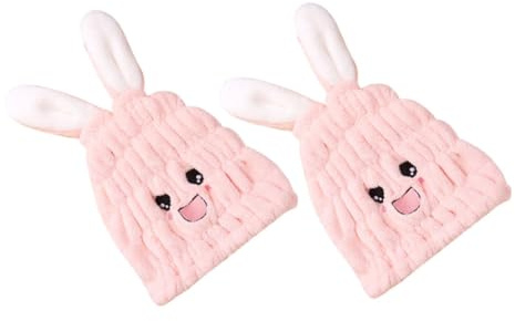 FRCOLOR 2 Stück Schnelltrocknende Haartücher aus Dickem Coral Fleece mit Niedlichen Hasenohren Sanft zu Haar und Haut nach Baden oder Schwimmen für Kinder